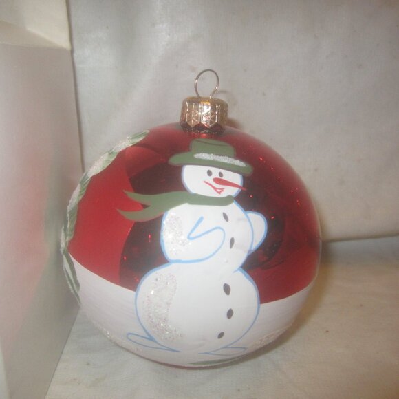 RARE VTG ANDRZEJ LARGE GLASS ORNAMENT HAND PAINTED SNOWMAN SCENE - Picture 2 of 9